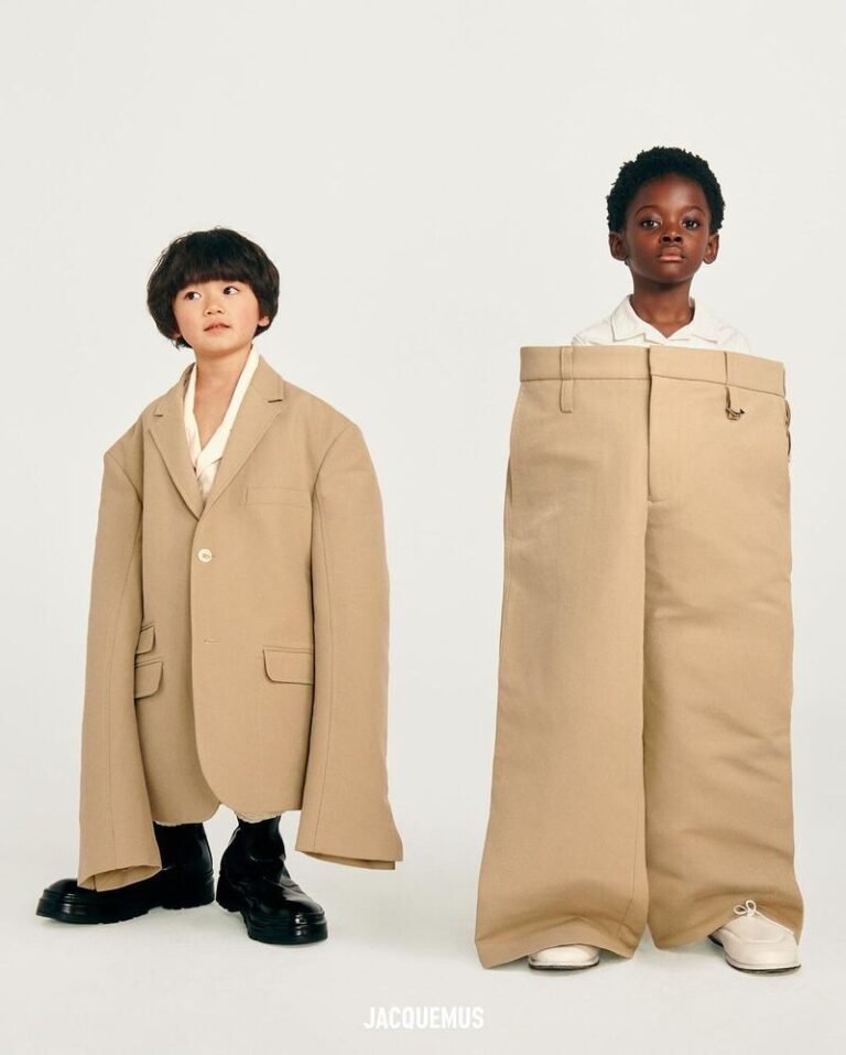 Oversized designer children’s clothing: Jacquemus mini me
